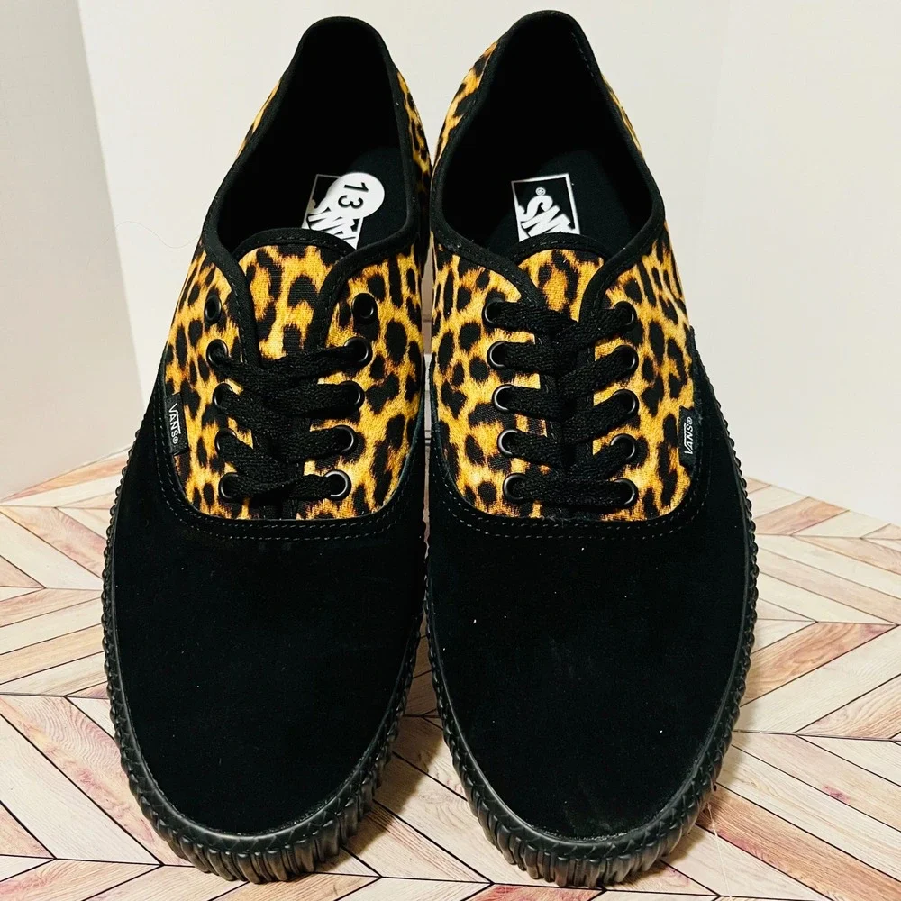 Vans Authentic Creeper Leopard Men 13 Black Suede Sneakers Paul Van Doren Animal